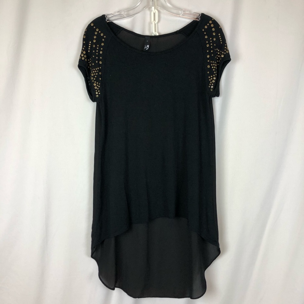 ing Black Knit Tunic Top With Metal-Like Detail, M